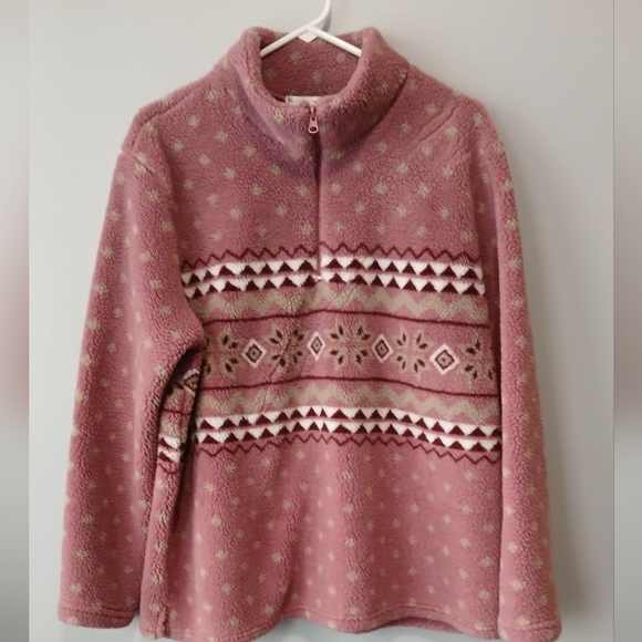Hasting & Smith Tops - Hasting & Smith Fair Isle Sherpa 3/4 Zip Womens 1X Cozy Camping Outdoors